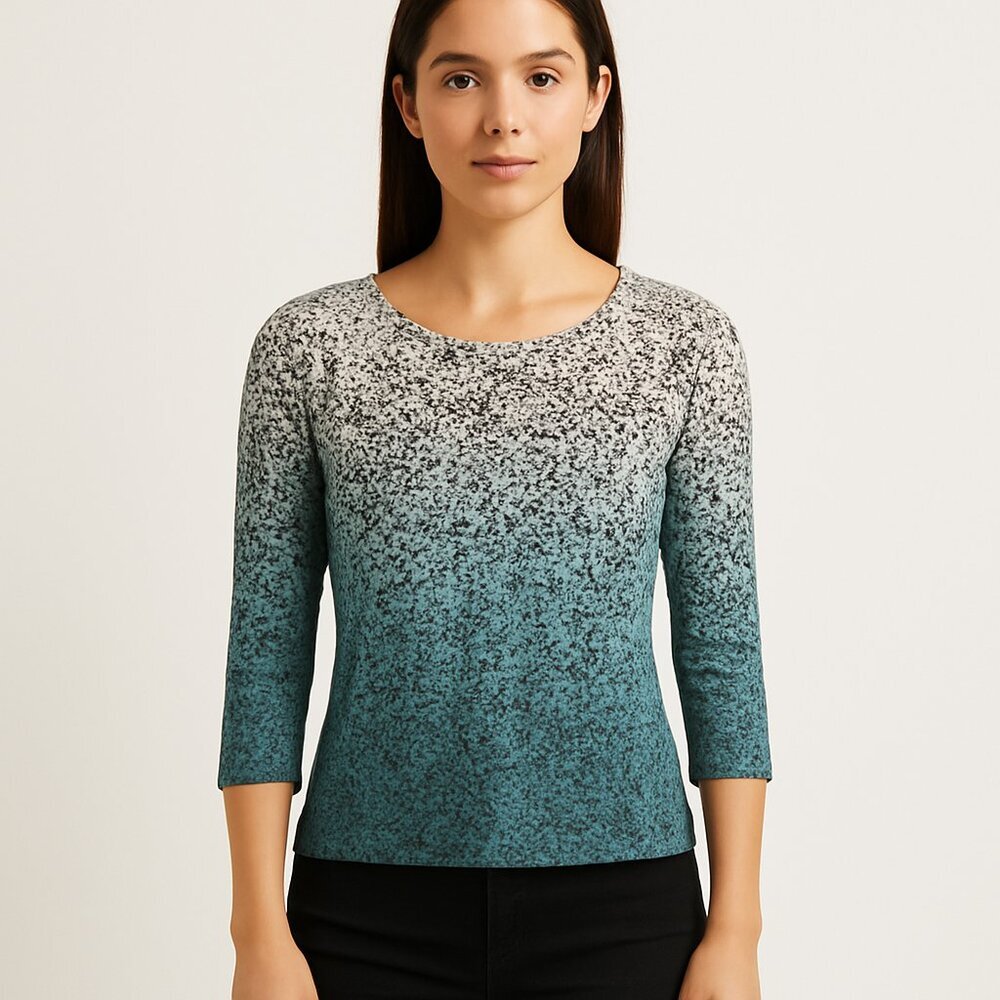 Jones New York Small 3/4 Sleeve Blue Ombre Blouse Top 90s Y2K Career Vintage